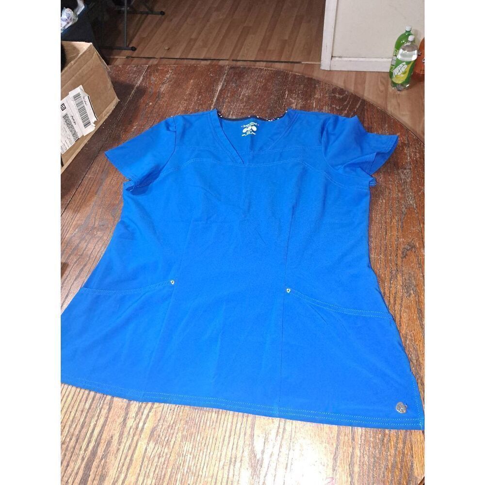XL Heartsoul Short Sleeve Blue Scrub Top Shirt with Pockets